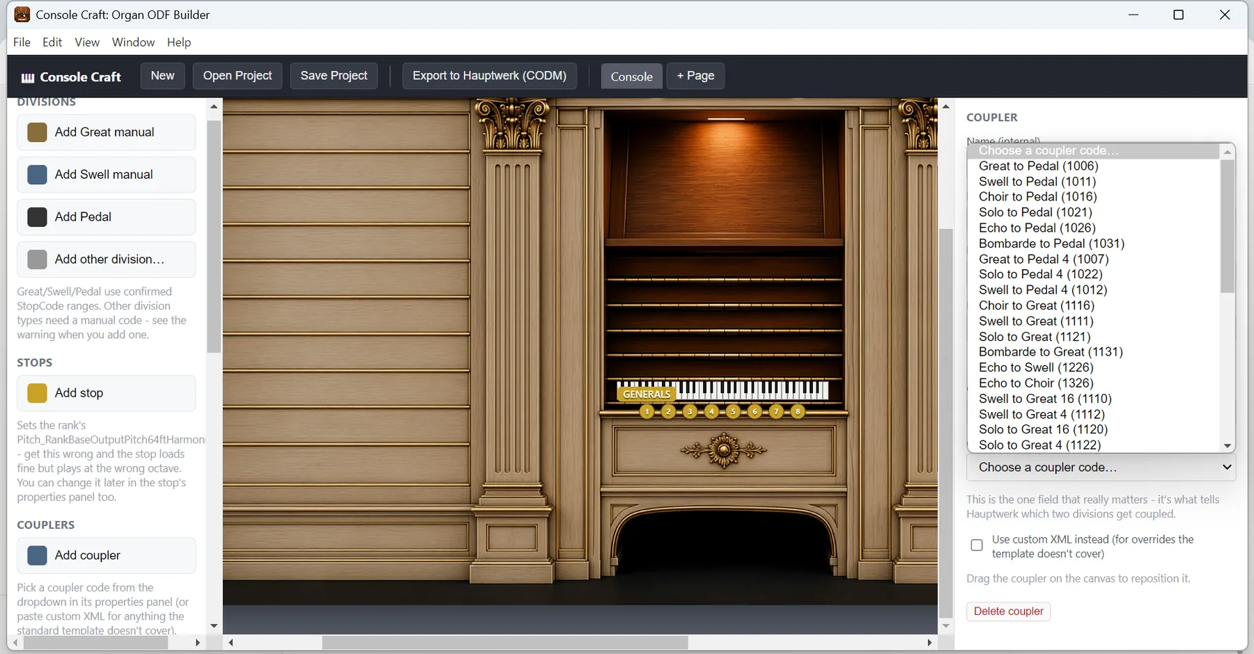 Coupler selection interface.