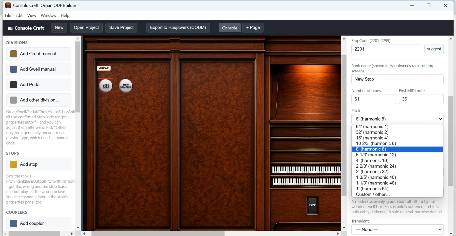 Stop properties configuration panel.